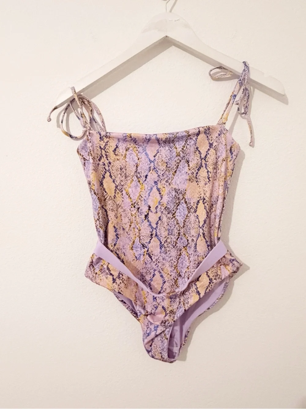 L Space Lockhart Belted One-Piece Swimsuit Purple Snake Size Small S
